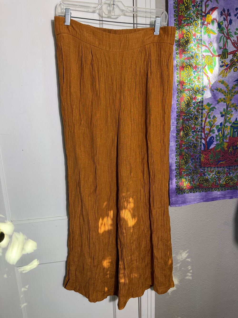 Wonderly Orange Crinkle Wide Leg Pull-On Pants - Large
